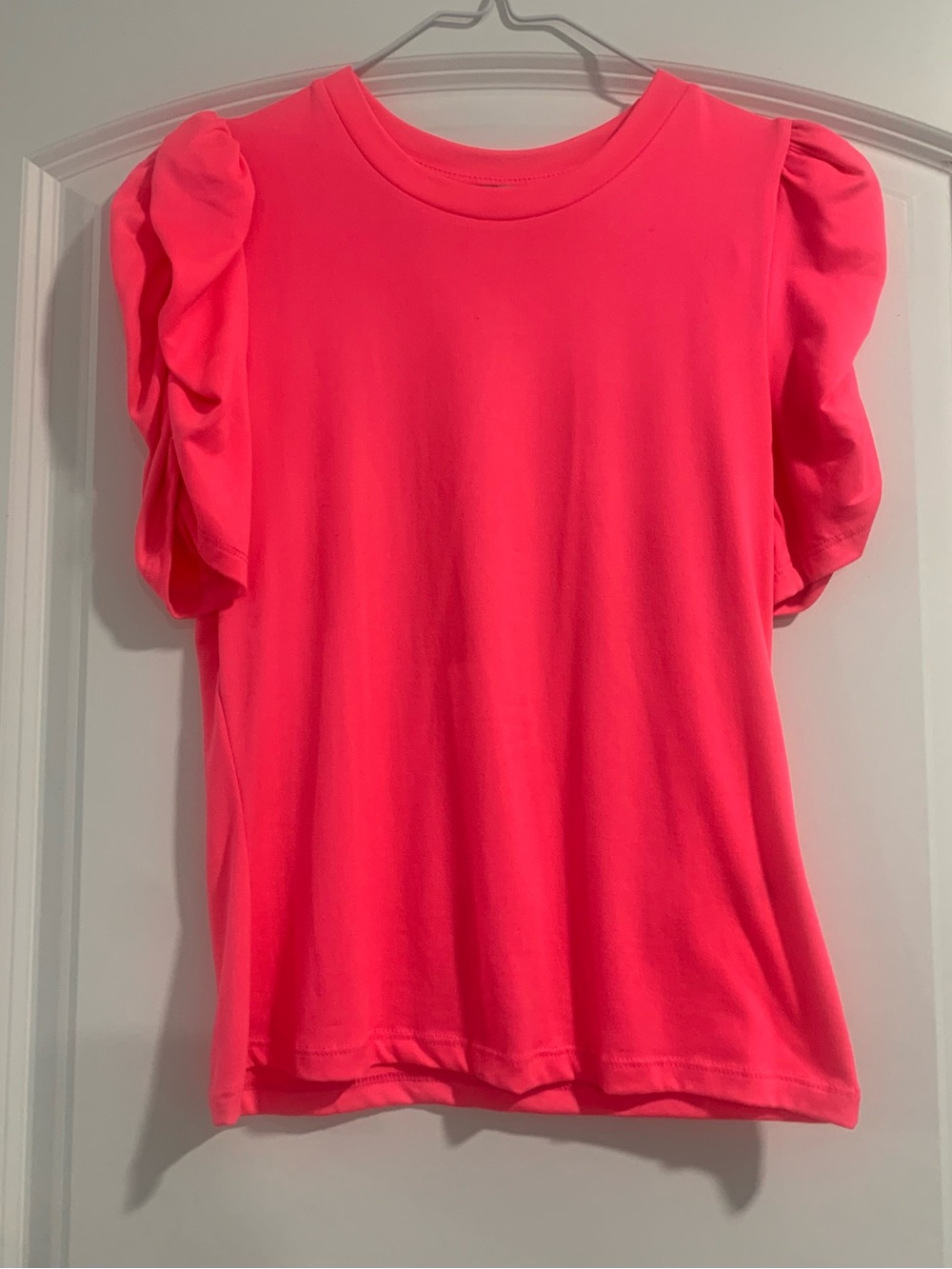 Haute Monde Neon Pink Puff Sleeve Crewneck Tee